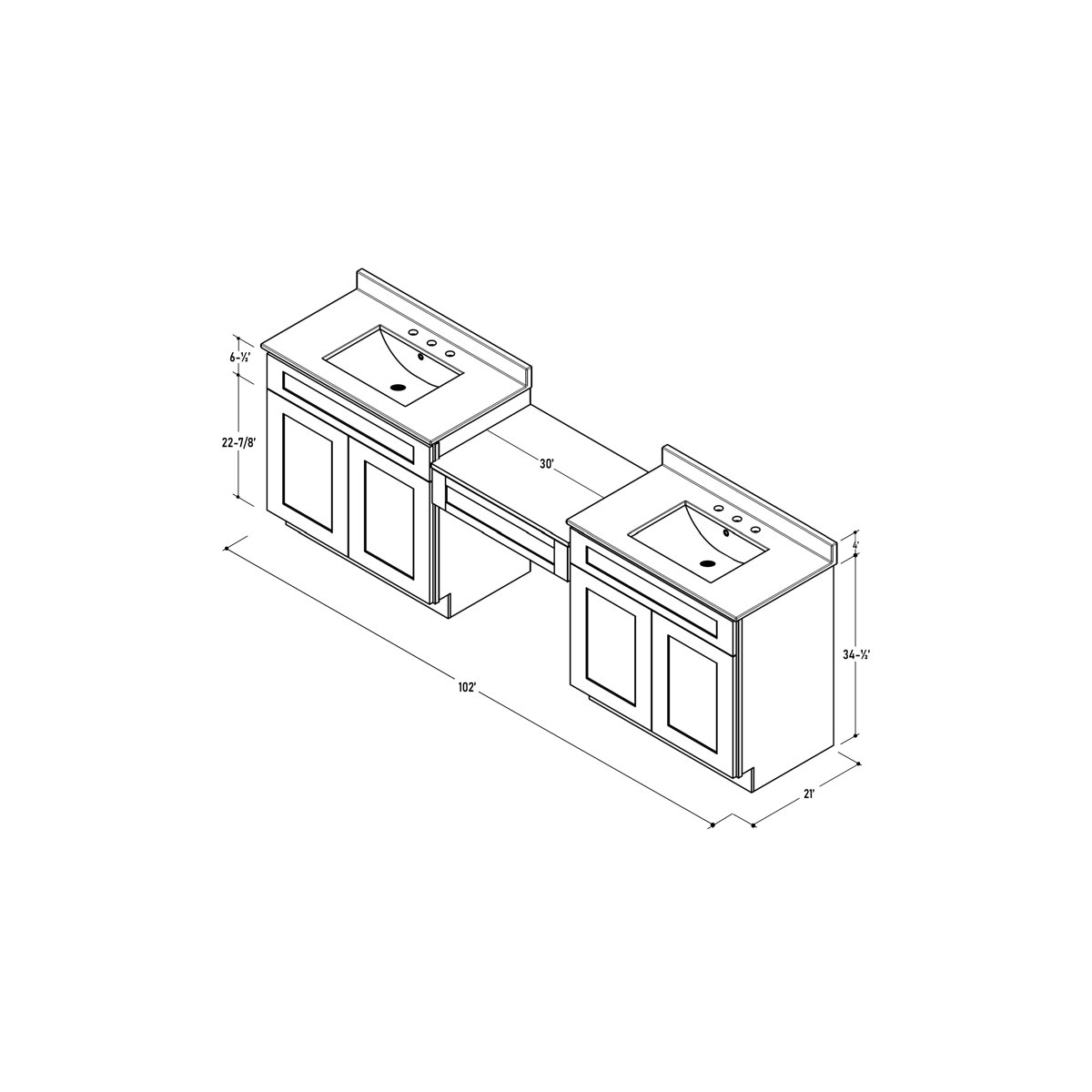 DISAR 103'' Double Bathroom Vanity with Quartz Top | Wayfair